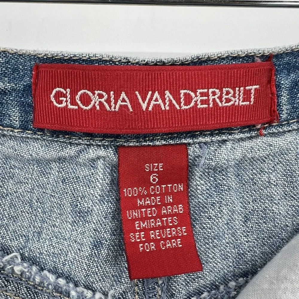 Gloria Vanderbilt Denim Skirt Eyelet Floral Embroidery Boho‎ Cottagecore Size 6